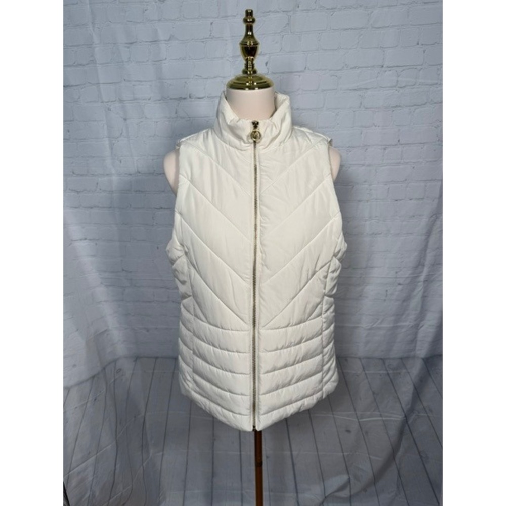 NWT Michael Kors Bone Chevron Quilted Puffer Vest Women's M